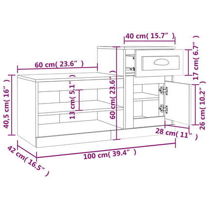skoreol 100x42x60 cm konstrueret træ sort