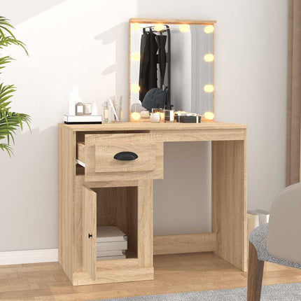 makeupbord med LED-lys 90x50x132,5 cm konstrueret træ sonoma-eg