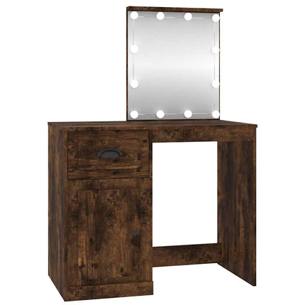 makeupbord med LED-lys 90x50x132,5 cm konstrueret træ røget eg