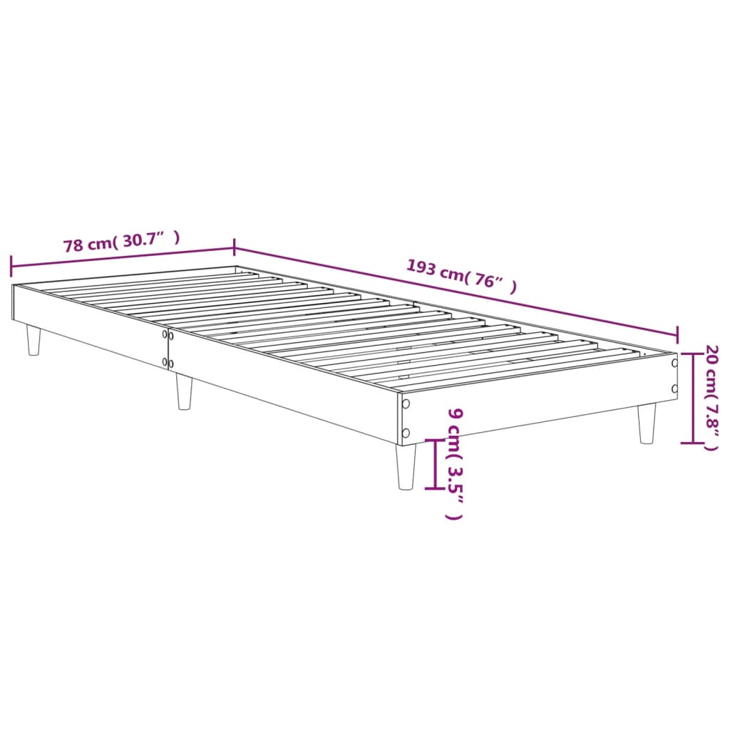 sengeramme 75x190 cm uden madras konstrueret træ brunt eg