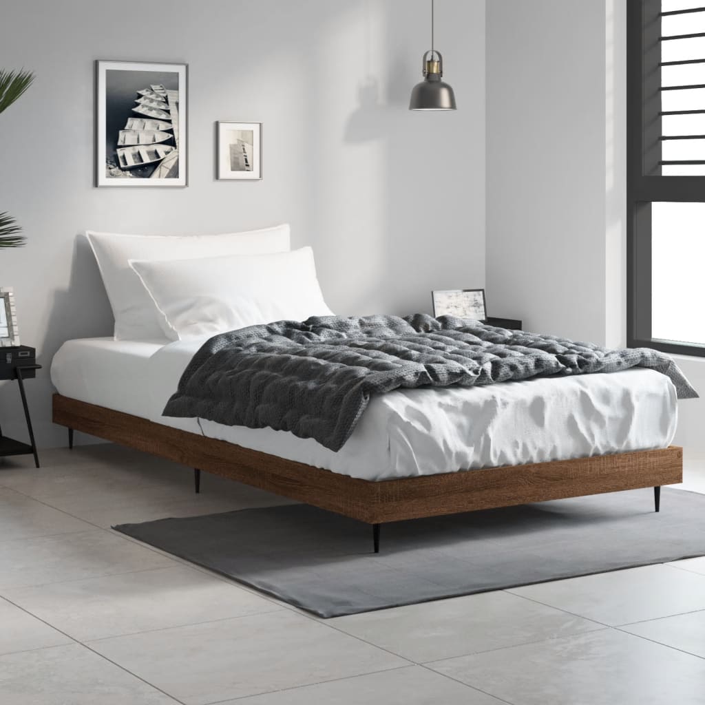 sengeramme 90x190 cm uden madras konstrueret træ brunt eg