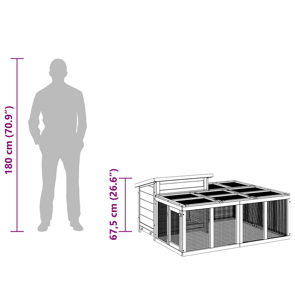 kaninbur 144x123x67,5 cm massivt fyrretræ brun