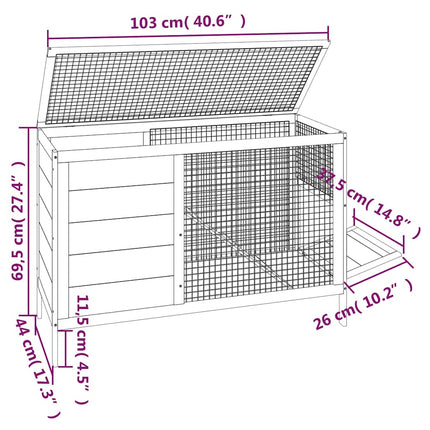 kaninbur 103x44x69,5 cm massivt fyrretræ rød
