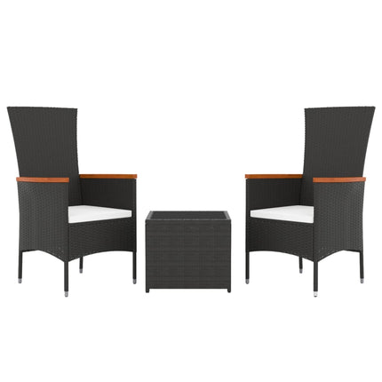 loungesæt til haven 3 dele polyrattan og stål sort