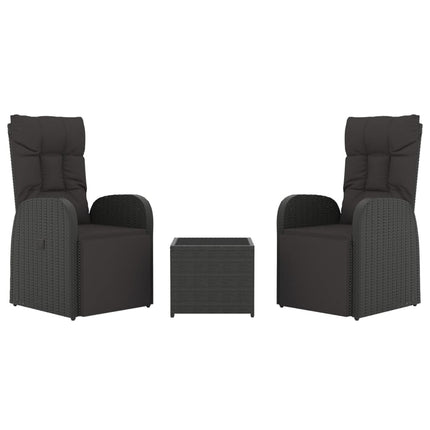 loungesæt til haven 3 dele polyrattan og stål sort