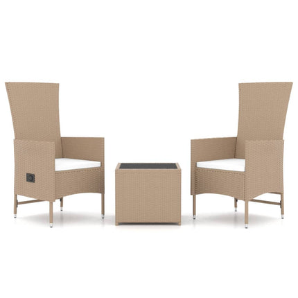 loungesæt til haven 3 dele polyrattan og stål beige