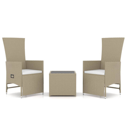 loungesæt til haven 3 dele polyrattan og stål beige