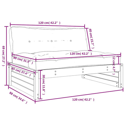 midtermodul til sofa 120x80 cm massivt fyrretræ sort