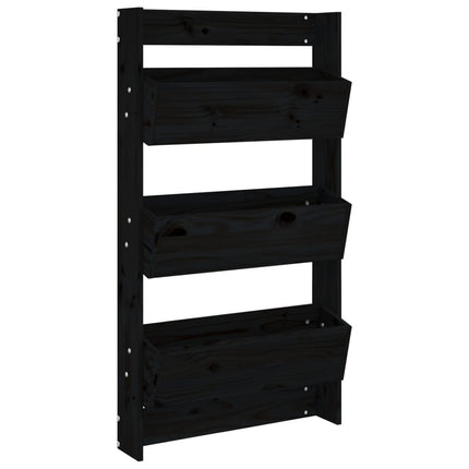 plantevæg 60x18,5x110 cm 3 niveauer massivt fyrretræ sort
