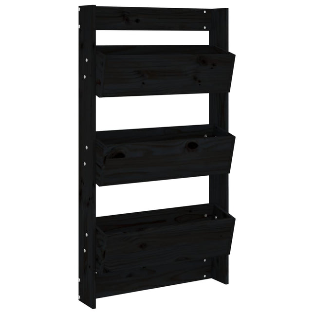 plantevæg 60x18,5x110 cm 3 niveauer massivt fyrretræ sort