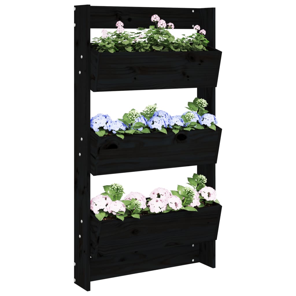 plantevæg 60x18,5x110 cm 3 niveauer massivt fyrretræ sort