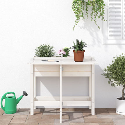 plantekasse med foldbar bordplade massivt fyrretræ hvid