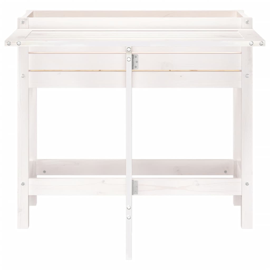 plantekasse med foldbar bordplade massivt fyrretræ hvid