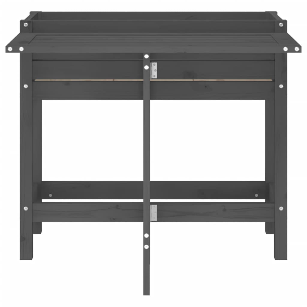 plantekasse med foldbar bordplade massivt fyrretræ grå