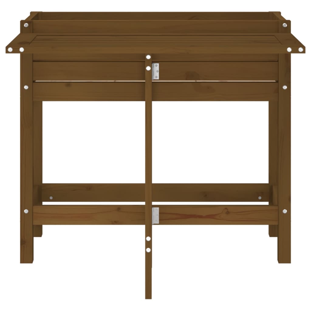 plantekasse med foldbar bordplade massivt fyrretræ gyldenbrun