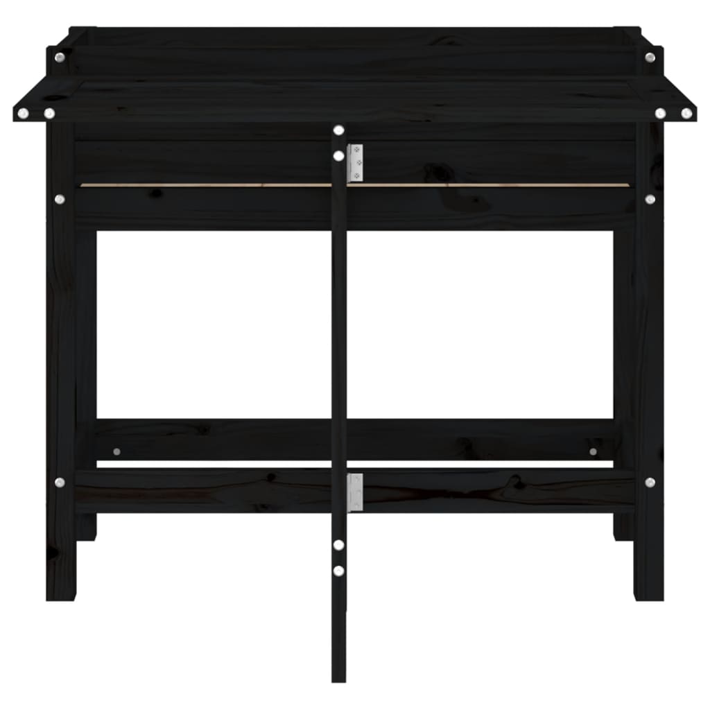 plantekasse med foldbar bordplade massivt fyrretræ sort