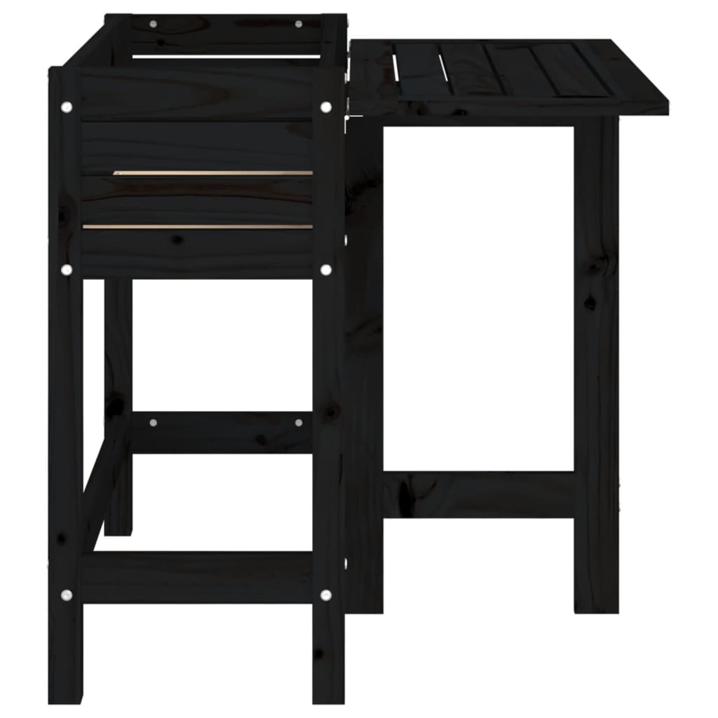 plantekasse med foldbar bordplade massivt fyrretræ sort