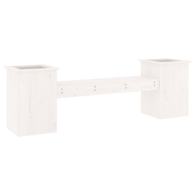 bænk med plantekasser 184,5x39,5x56,5 cm massivt fyrretræ hvid