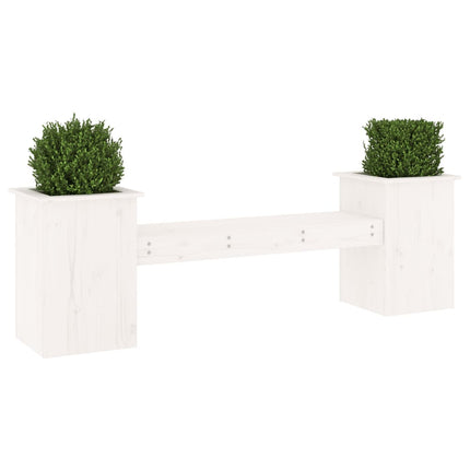 bænk med plantekasser 184,5x39,5x56,5 cm massivt fyrretræ hvid