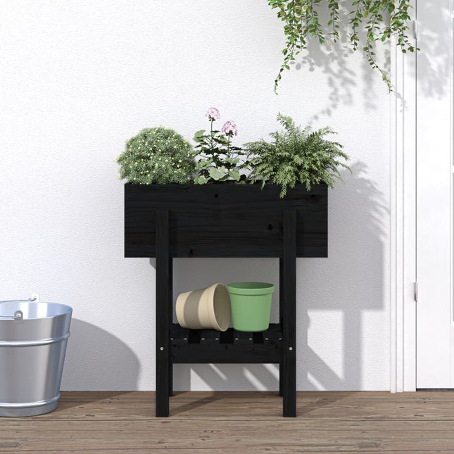 plantekasse 62x30x69 cm massivt fyrretræ sort