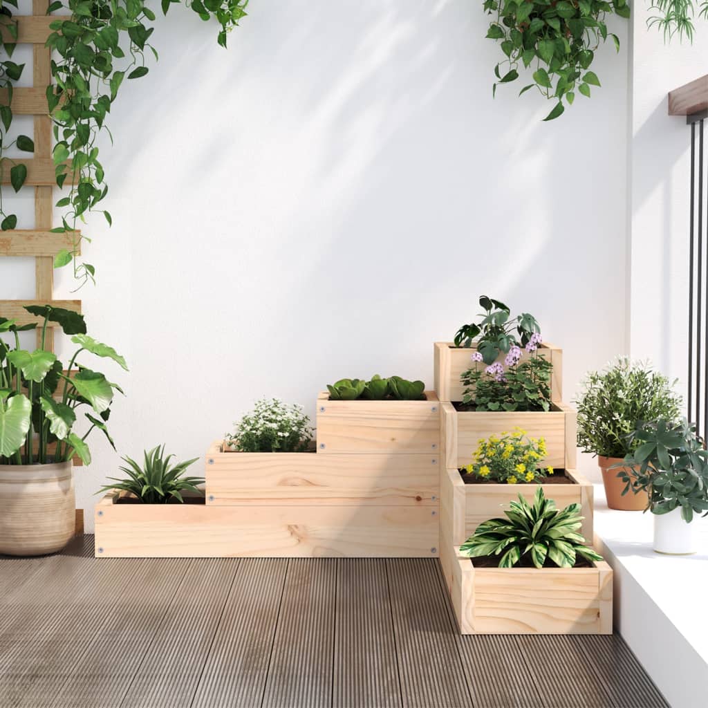 plantekasse 4 niveauer 80,5x79x36 cm massivt fyrretræ