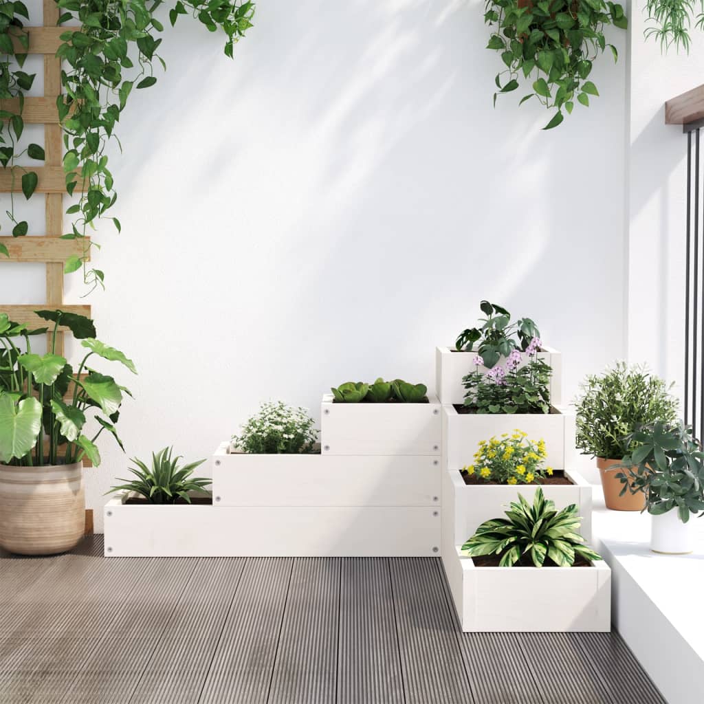 plantekasse 4 niveauer 80,5x79x36 cm massivt fyrretræ hvid