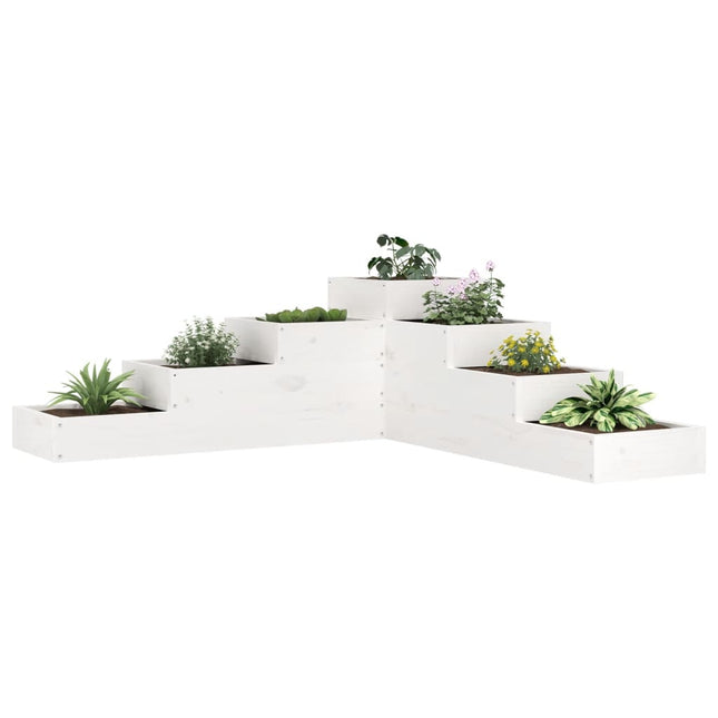 plantekasse 4 niveauer 106x104,5x36 cm massivt fyrretræ hvid