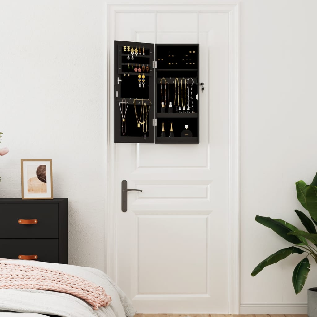 væghængt smykkeskab med spejl 30x8,5x67 cm sort