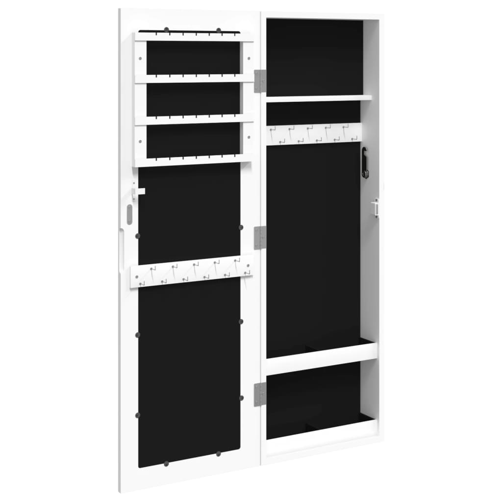 væghængt smykkeskab med spejl 30x8,5x90 cm hvid