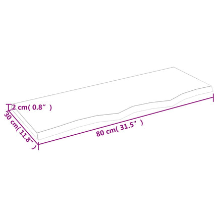 væghylde 80x30x2 cm ubehandlet massivt egetræ