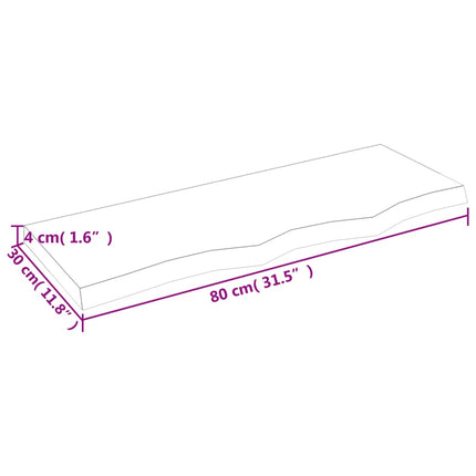 væghylde 80x30x(2-4) cm ubehandlet massivt egetræ