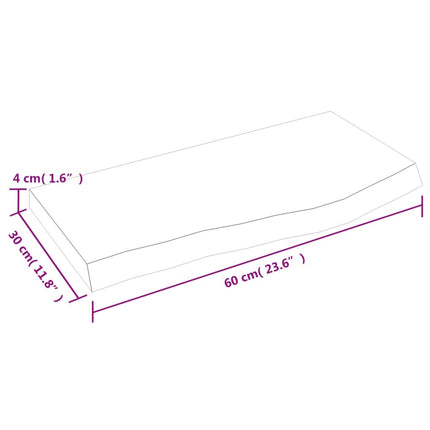 væghylde 60x30x(2-4) cm behandlet massivt egetræ lysebrun