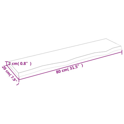 væghylde 80x20x2 cm behandlet massivt egetræ lysebrun