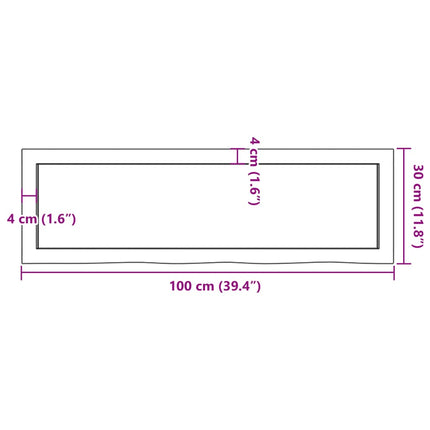 væghylde 100x30x(2-6) cm behandlet massivt egetræ lysebrun