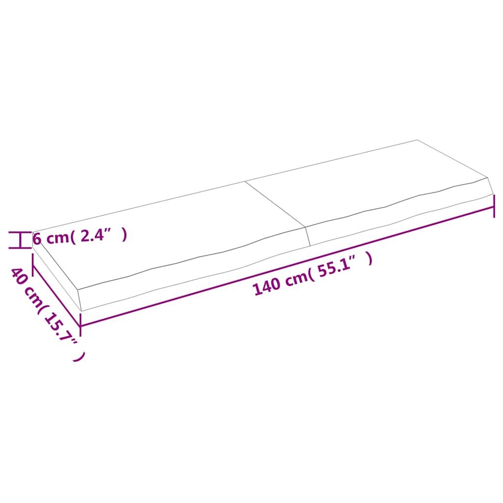 væghylde 140x40x(2-6) cm behandlet massivt egetræ mørkebrun