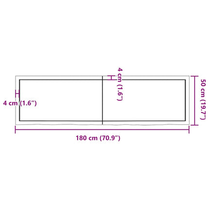 væghylde 180x50x(2-6) cm behandlet massivt egetræ mørkebrun