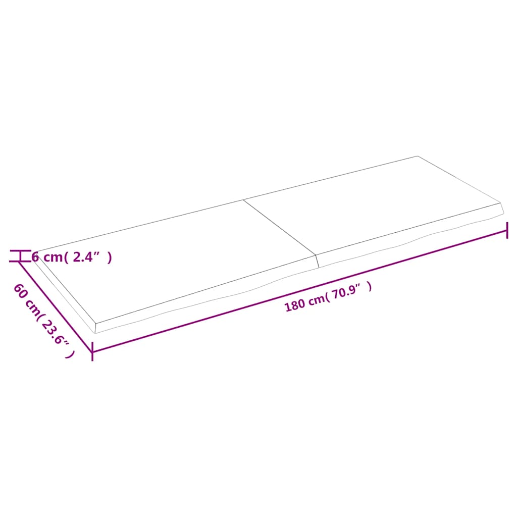 væghylde 180x60x(2-6) cm behandlet massivt egetræ mørkebrun