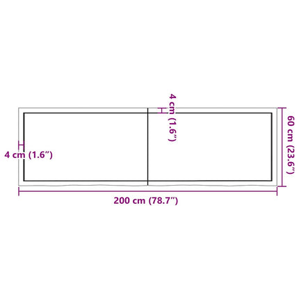 væghylde 200x60x(2-4) cm behandlet massivt egetræ mørkebrun