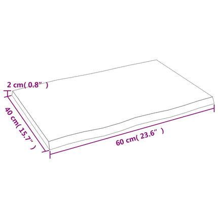 bordplade 60x40x2 cm naturlig kant ubehandlet massivt egetræ