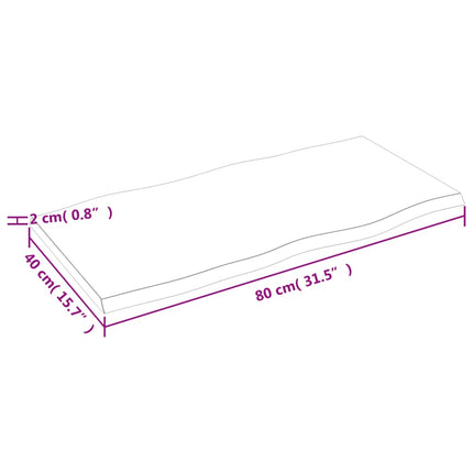 bordplade 80x40x2 cm naturlig kant ubehandlet massivt egetræ