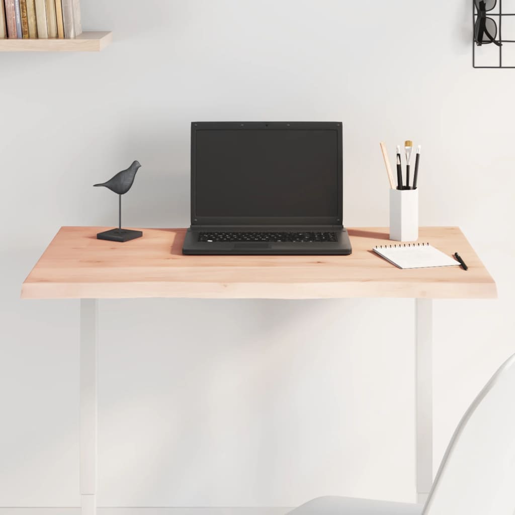 bordplade 80x40x2 cm naturlig kant ubehandlet massivt egetræ billede