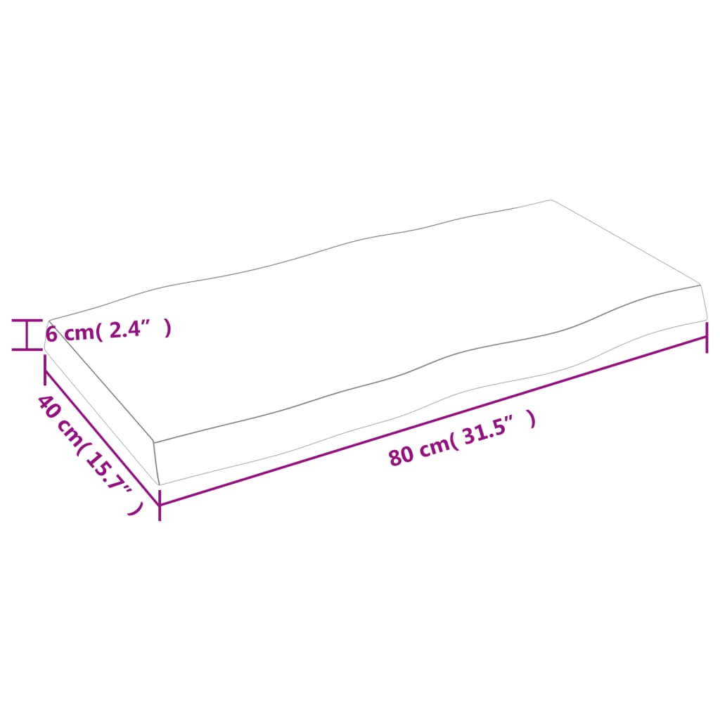 bordplade 80x40x(2-6)cm naturlig kant ubehandlet massivt træ