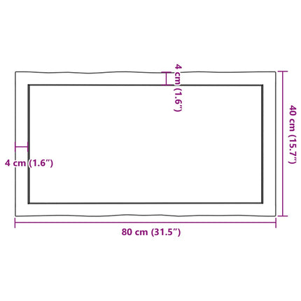 bordplade 80x40x(2-6)cm naturlig kant ubehandlet massivt træ