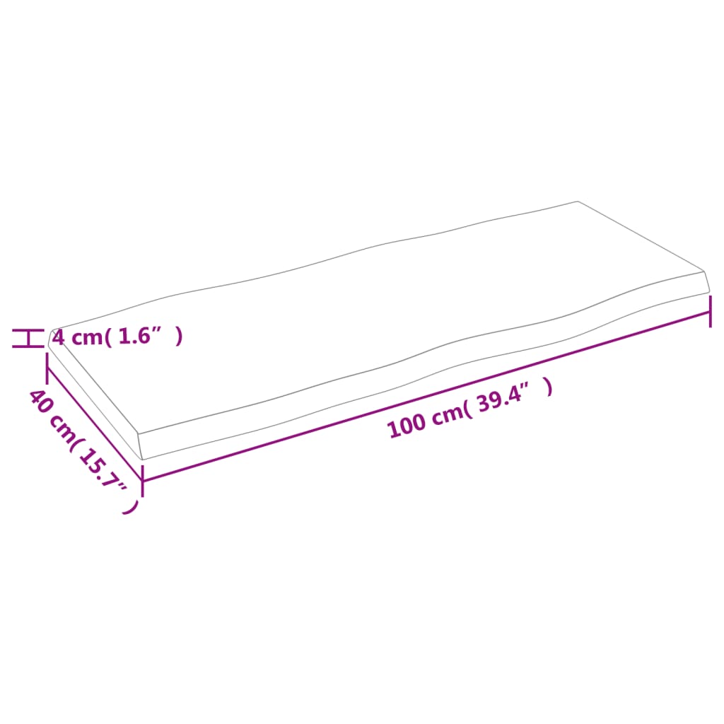 bordplade 100x40x(2-4)cm naturlig kant ubehandlet massivt træ