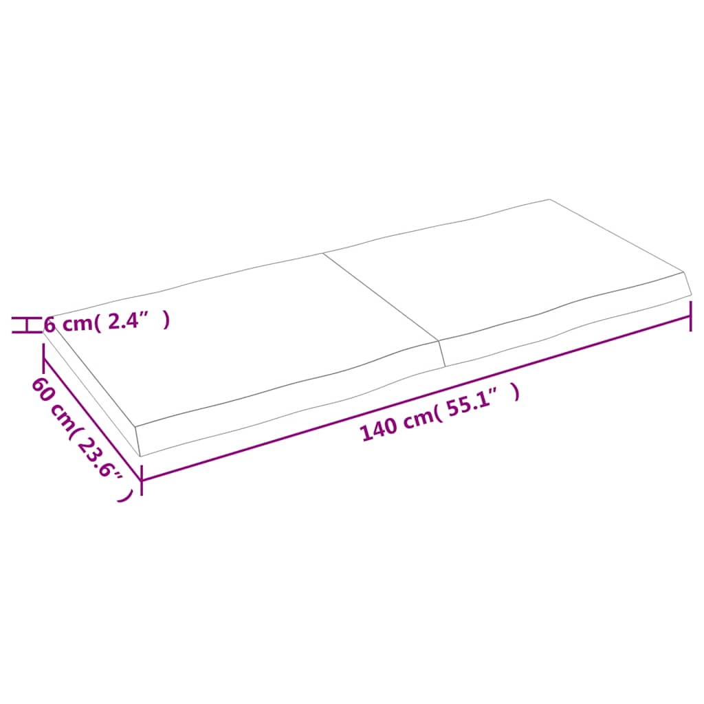 bordplade 140x60x(2-6)cm naturlig kant ubehandlet massivt træ