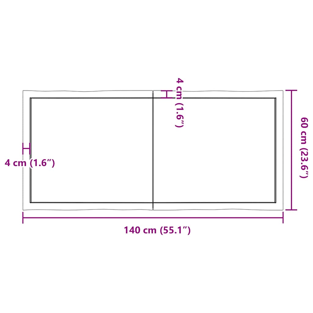 bordplade 140x60x(2-6)cm naturlig kant ubehandlet massivt træ