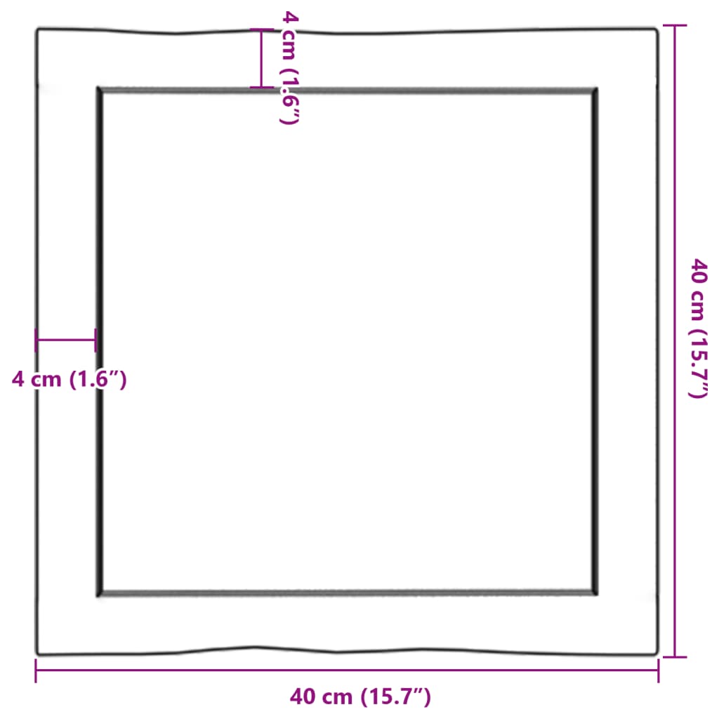 bordplade 40x40x(2-6) cm naturlig kant behandlet træ lysebrun