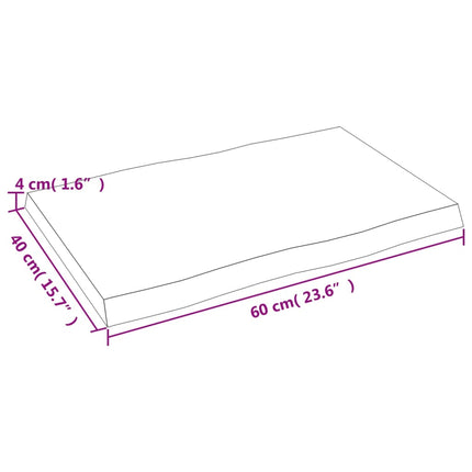 bordplade 60x40x(2-4) cm naturlig kant behandlet træ lysebrun