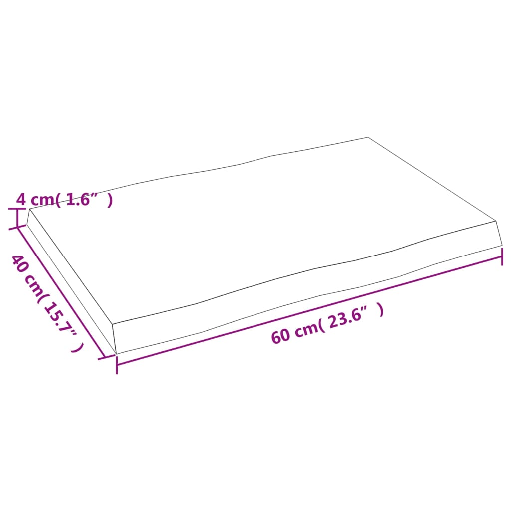 bordplade 60x40x(2-4) cm naturlig kant behandlet træ lysebrun