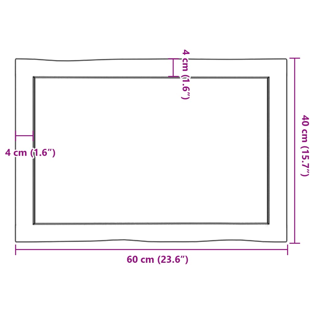 bordplade 60x40x(2-4) cm naturlig kant behandlet træ lysebrun